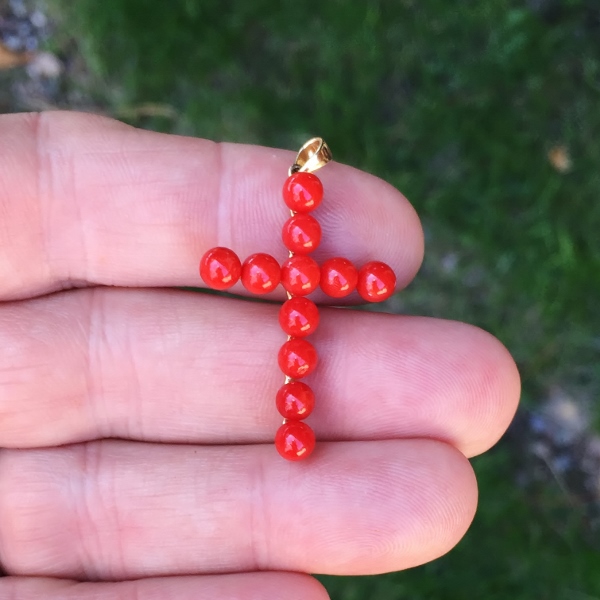Vintage 14 karat Sardinian Red Coral Cross  Litnon.com