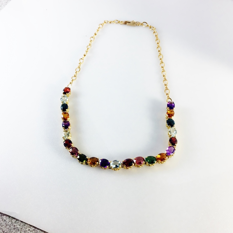  Vintage Multi- Color Natural Gemstone Necklace Brazil 14kt GLI  Litnon.com