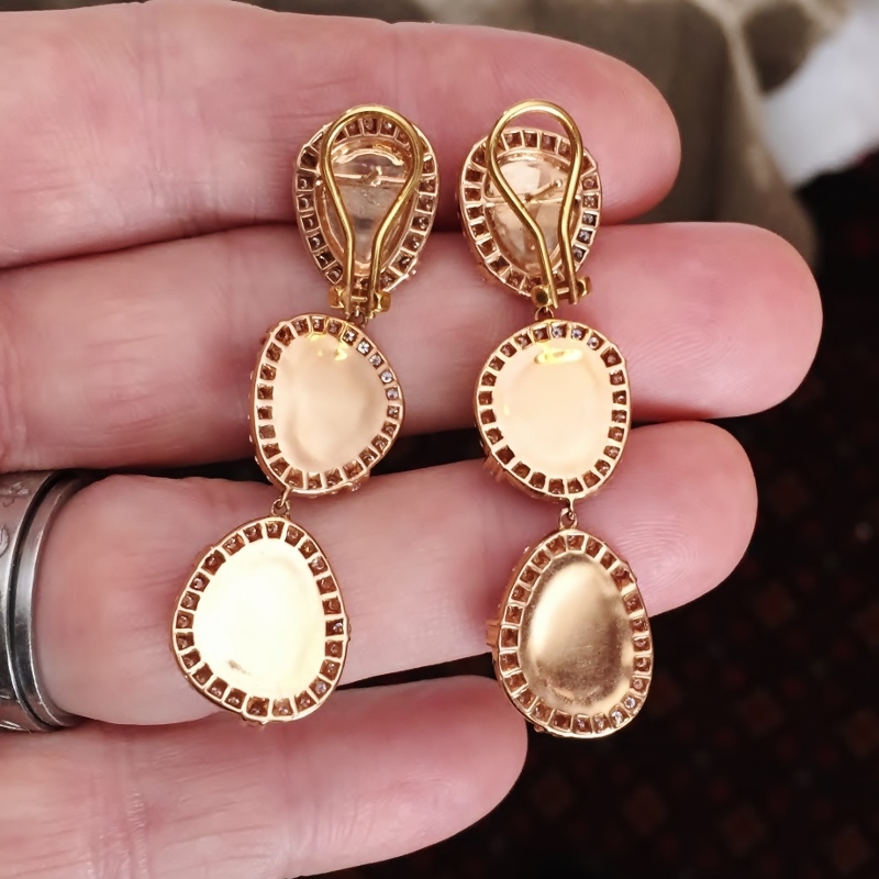 Spectacular Vintage Quality 18kt Mexican Fire Opal Diamond Earrings GL Litnon.com