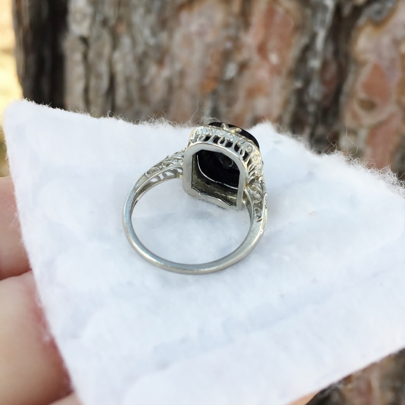 Classic 14kt Filigree White Gold Diamond and Black Onyx Ring  Litnon.com