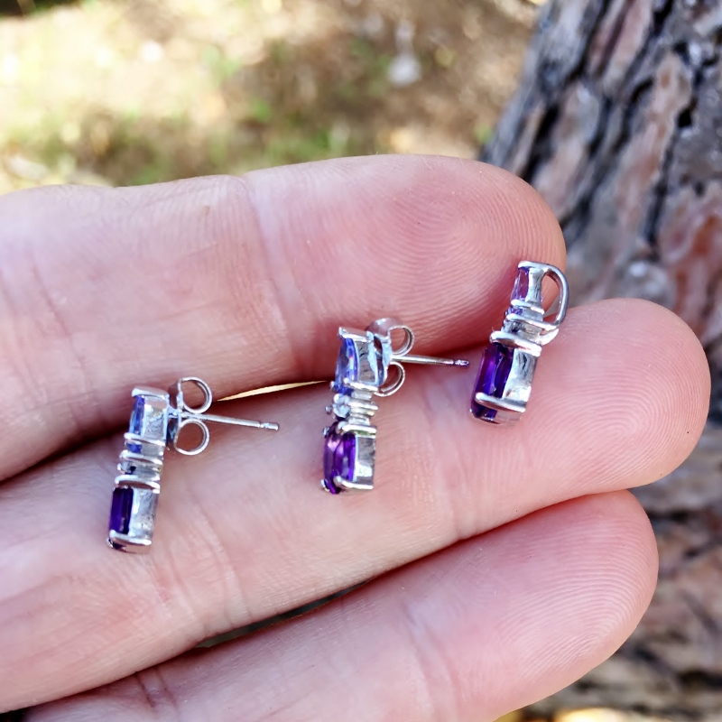 14 kt Tanzanite, Amethyst Diamond Earrings and Pendant Set  Litnon.com