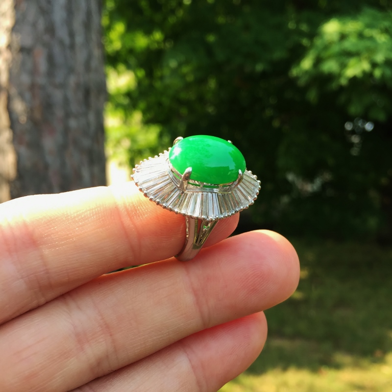 10 carat Natural Burmese Green Jadeite Platinum and Diamond Ring GL Litnon.com