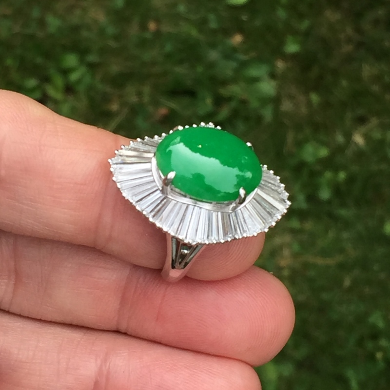 10 carat Natural Burmese Green Jadeite Platinum and Diamond Ring GL Litnon.com