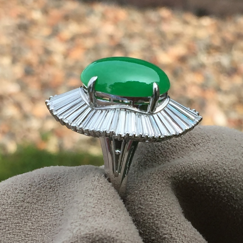 10 carat Natural Burmese Green Jadeite Platinum and Diamond Ring GL Litnon.com