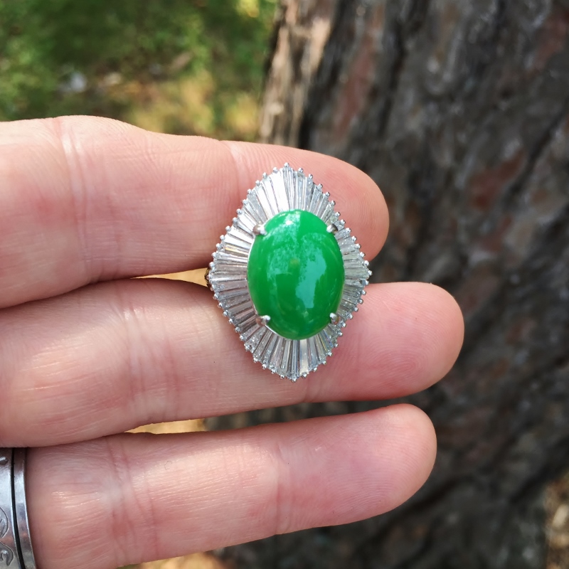 10 carat Natural Burmese Green Jadeite Platinum and Diamond Ring GL Litnon.com