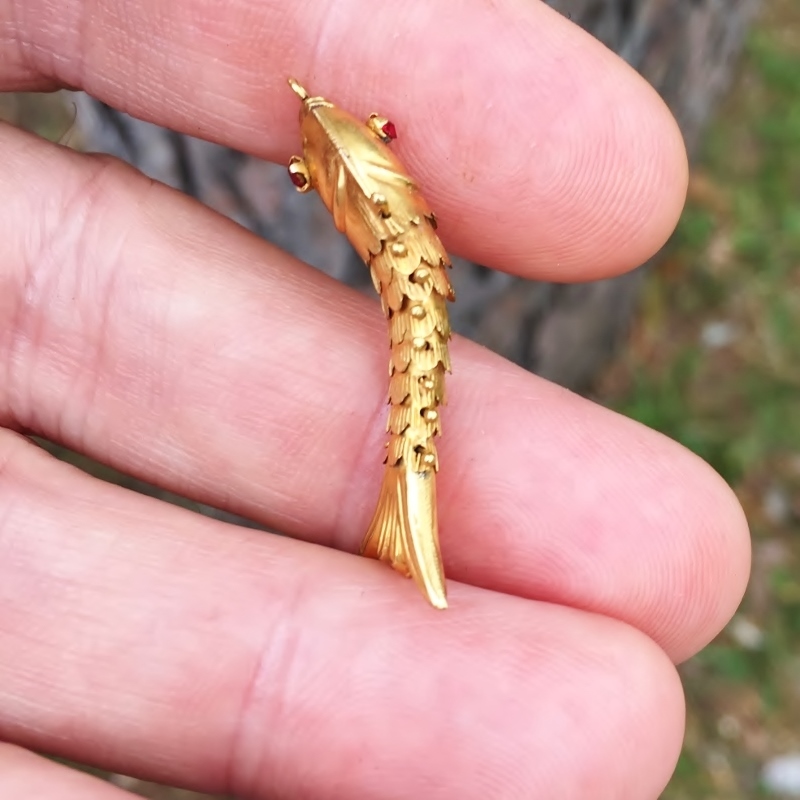 Antique 14 karat Articulated Fish Pendant GL Litnon.com
