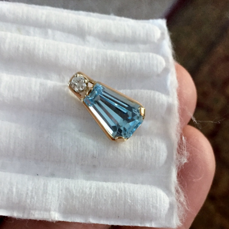 Natural Color Sky Blue Topaz and Diamond 14kt Pendant  Litnon.com