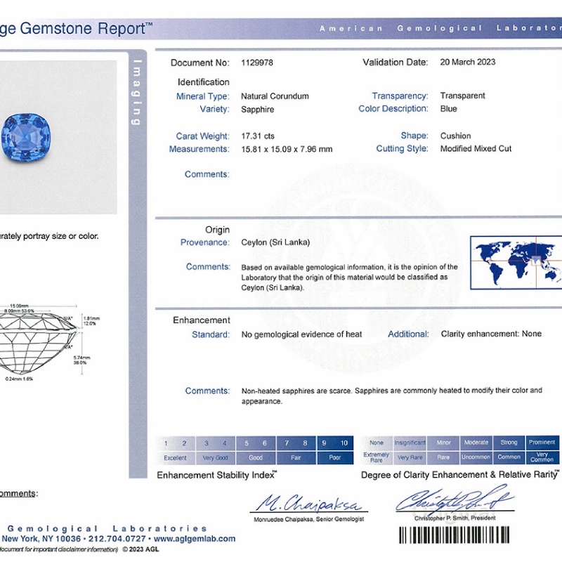 AGL Certified Unheated Ceylon Blue Sapphire 17.31 ct  Litnon.com