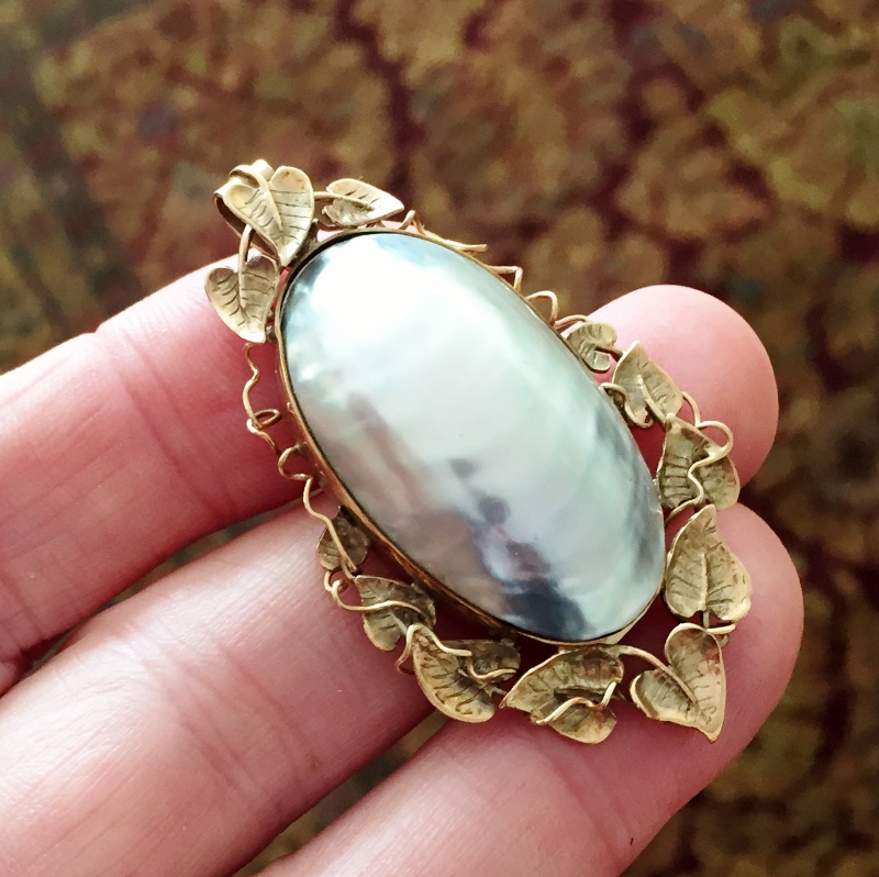 Antique Iridescent Gray Mabe Pearl Pendant 14kt  Litnon.com