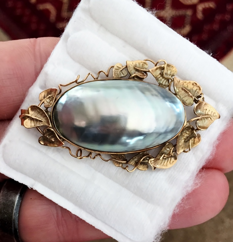 Antique Iridescent Gray Mabe Pearl Pendant 14kt  Litnon.com
