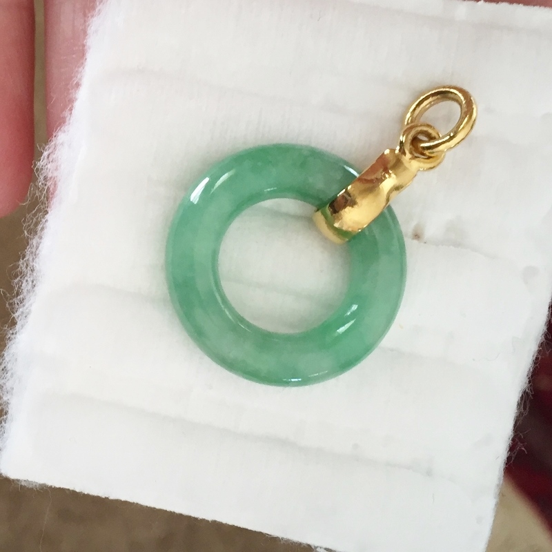 Vintage Natural Burmese Jadeite Pendant and 24 kt Gold GL Litnon.com