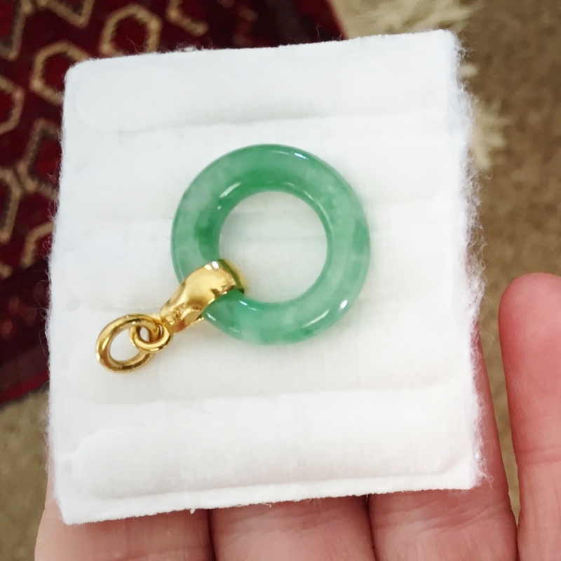 Vintage Natural Burmese Jadeite Pendant and 24 kt Gold GL Litnon.com