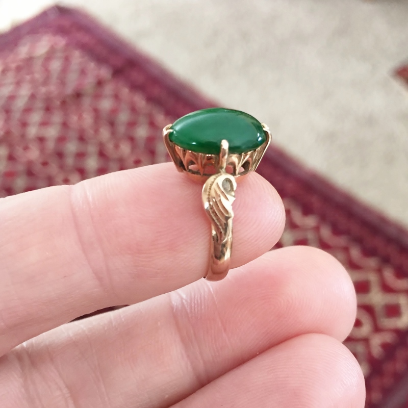 Antique Fine Color Natural Burmese Jadeite 14kt Ring  Litnon.com