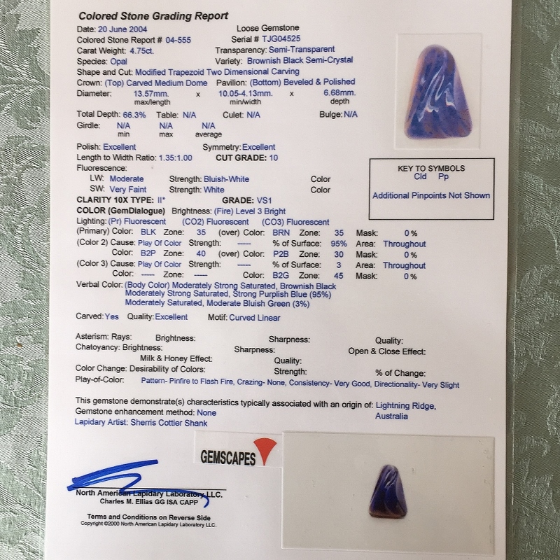 Sherris Cottier Shank Carved Australian Black Opal 4.75 ct  Litnon.com