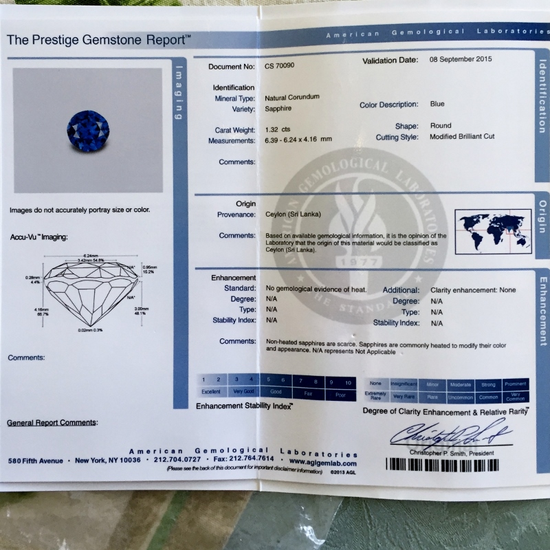 AGL Certified Unheated Fine Blue Sapphire Sri Lanka 1.32 ct  Litnon.com