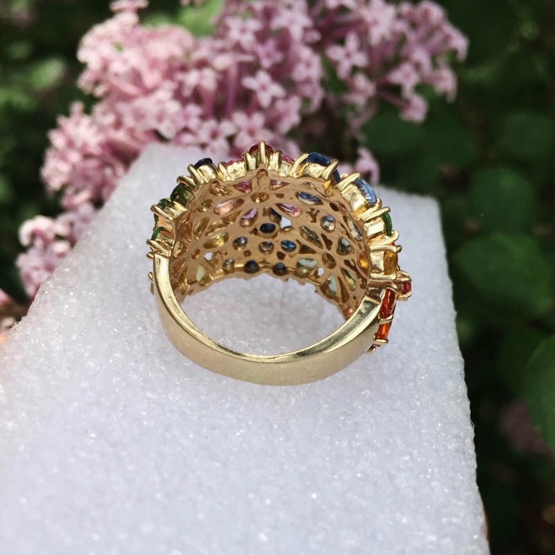 18 Karat Gold Multi-Color Ceylon Sapphire Flower Ring 5+ ct  Litnon.com