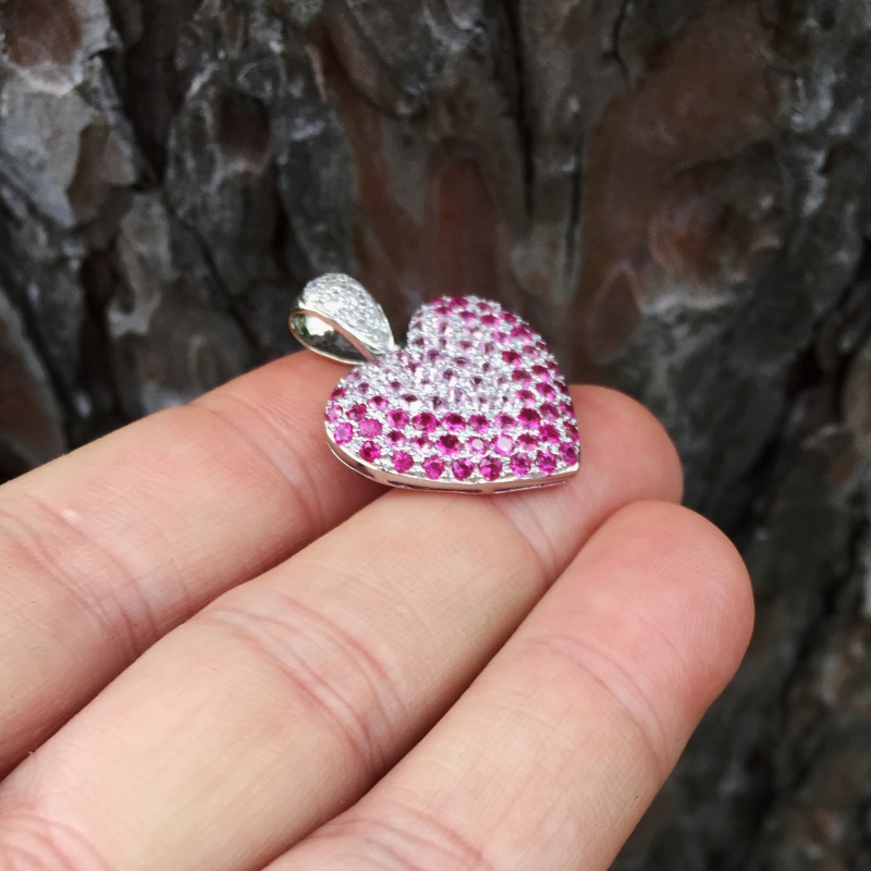 14 kt. Burmese Ruby, Pink Sapphire and Diamond Heart Pendant  Litnon.com