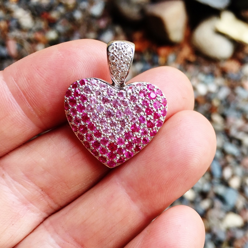 14 kt. Burmese Ruby, Pink Sapphire and Diamond Heart Pendant  Litnon.com