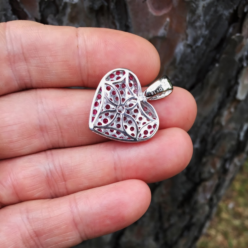 14 kt. Burmese Ruby, Pink Sapphire and Diamond Heart Pendant  Litnon.com