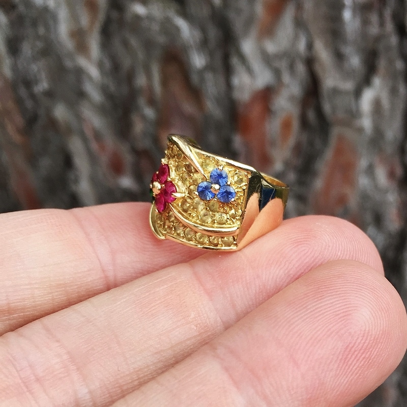 Ruby Emerald and Sapphire 18 karat Gold Ring  Litnon.com