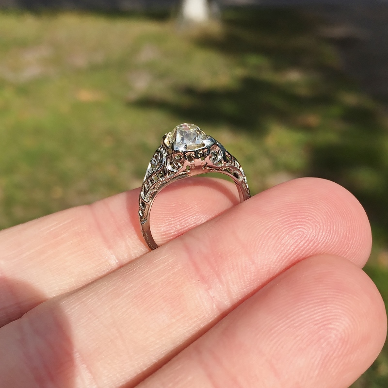 Antique 18kt White Gold Old Mine Cut Diamond Ring  Litnon.com