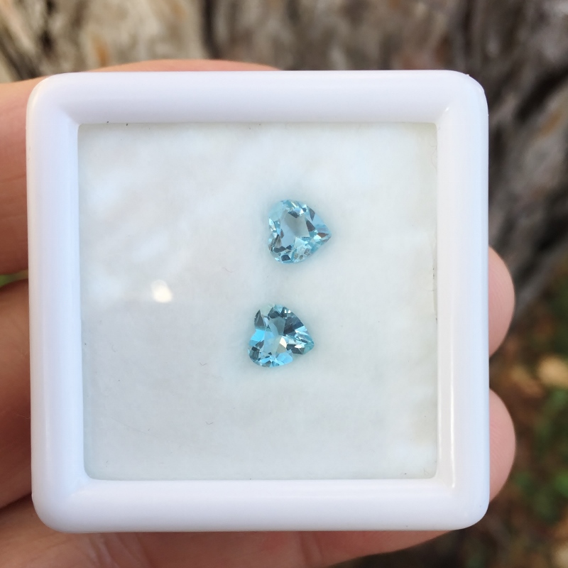 Matched Pair Natural Blue Brazil Aquamarine Hearts  Litnon.com