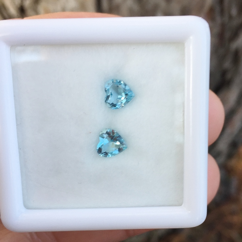 Matched Pair Natural Blue Brazil Aquamarine Hearts  Litnon.com