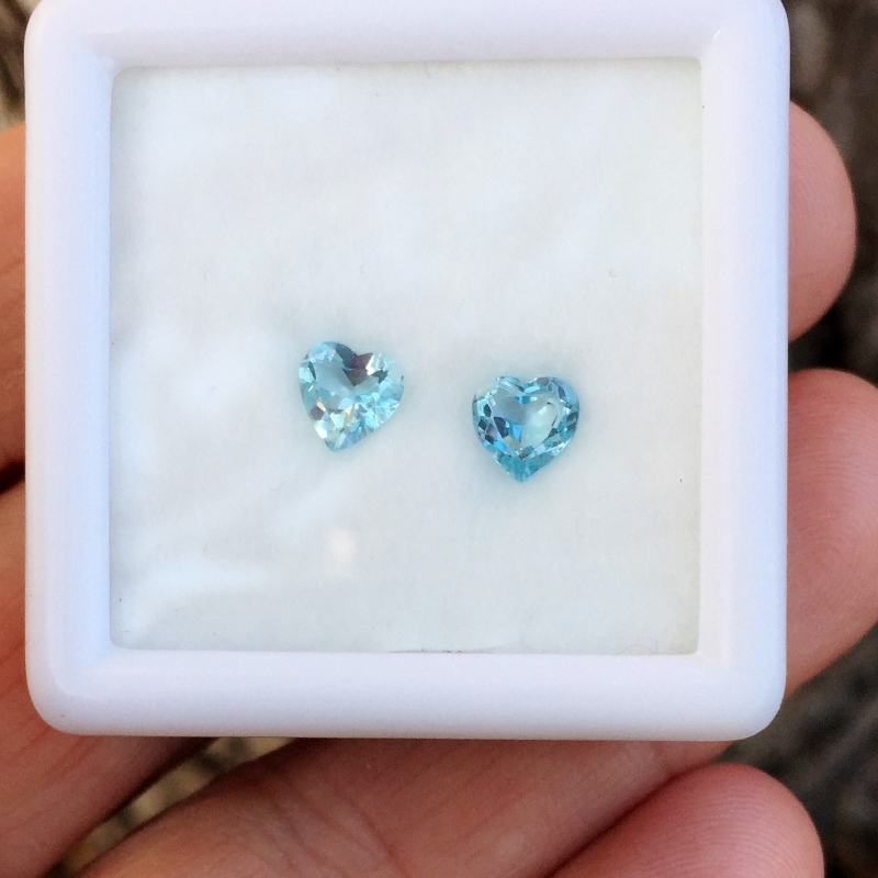 Matched Pair Natural Blue Brazil Aquamarine Hearts  Litnon.com