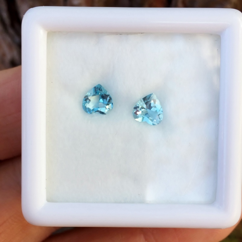 Matched Pair Natural Blue Brazil Aquamarine Hearts  Litnon.com