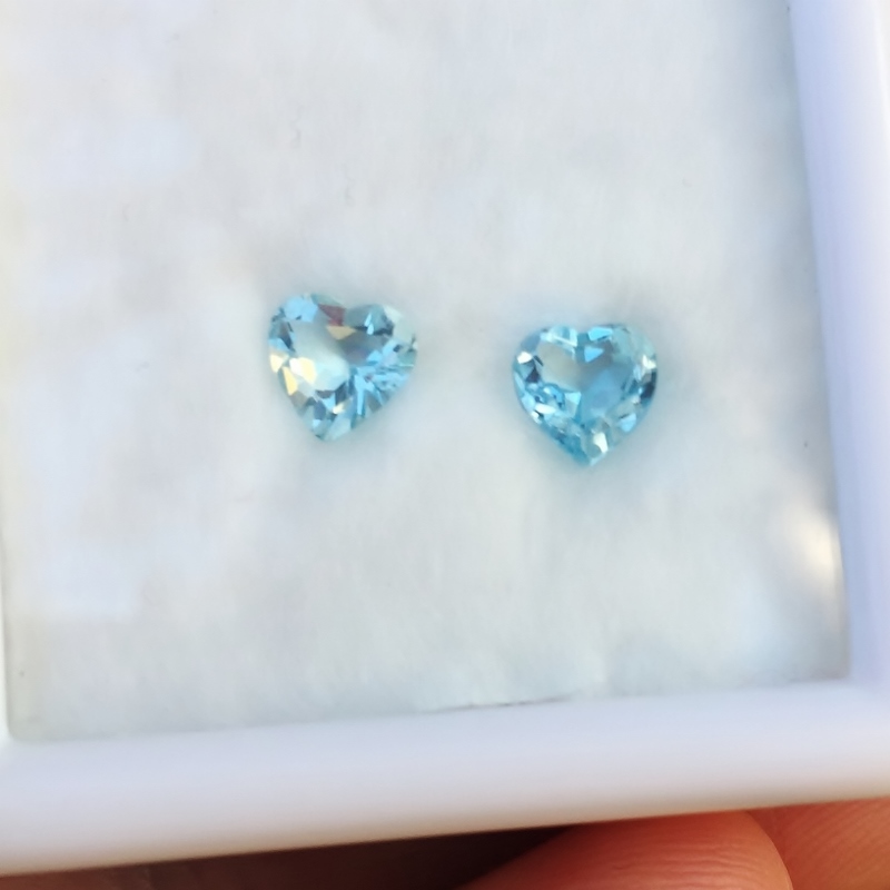 Matched Pair Natural Blue Brazil Aquamarine Hearts  Litnon.com