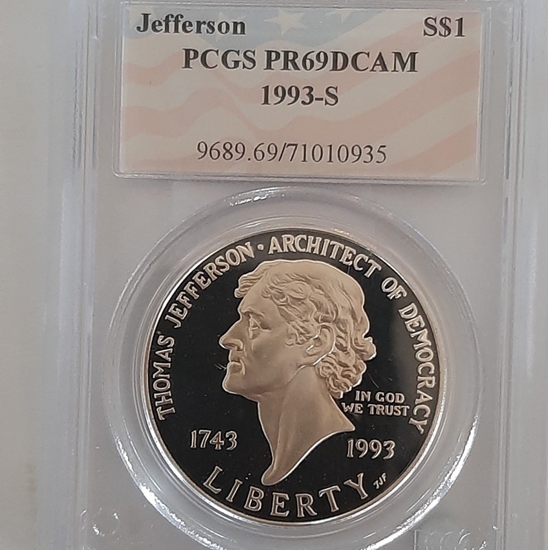 Jefferson Silver Dollar PCGS PR69DCAM 1993-S  Litnon.com