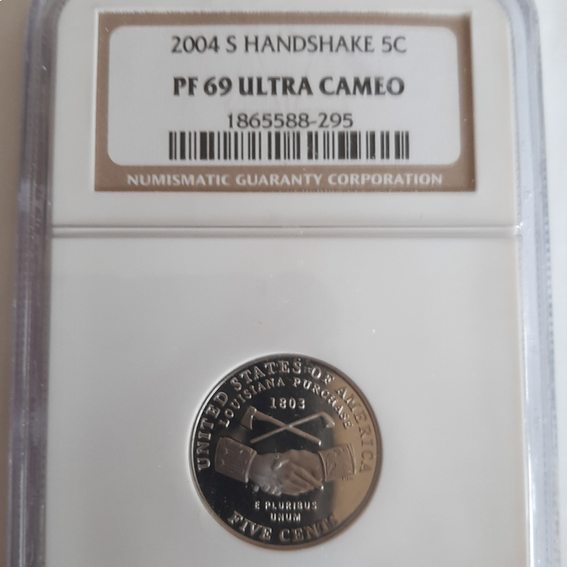 2004 S Handshake 5C PF 69 Ultra Cameo Nickel  Litnon.com