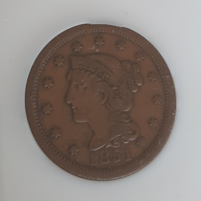 1851 1C Braided Hair VF30 Large Cent  Litnon.com