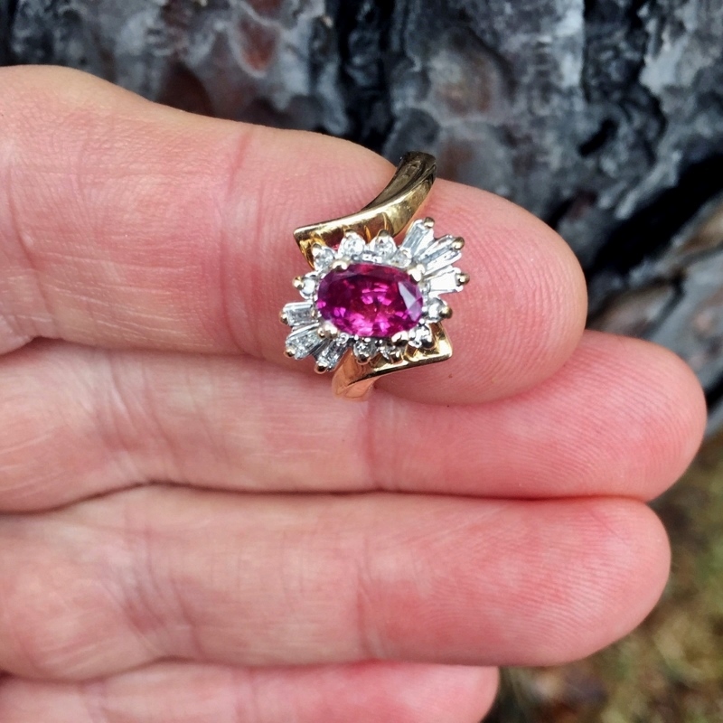 Purple Pink Natural Sapphire 14 kt Gold and Diamond Ring  Litnon.com