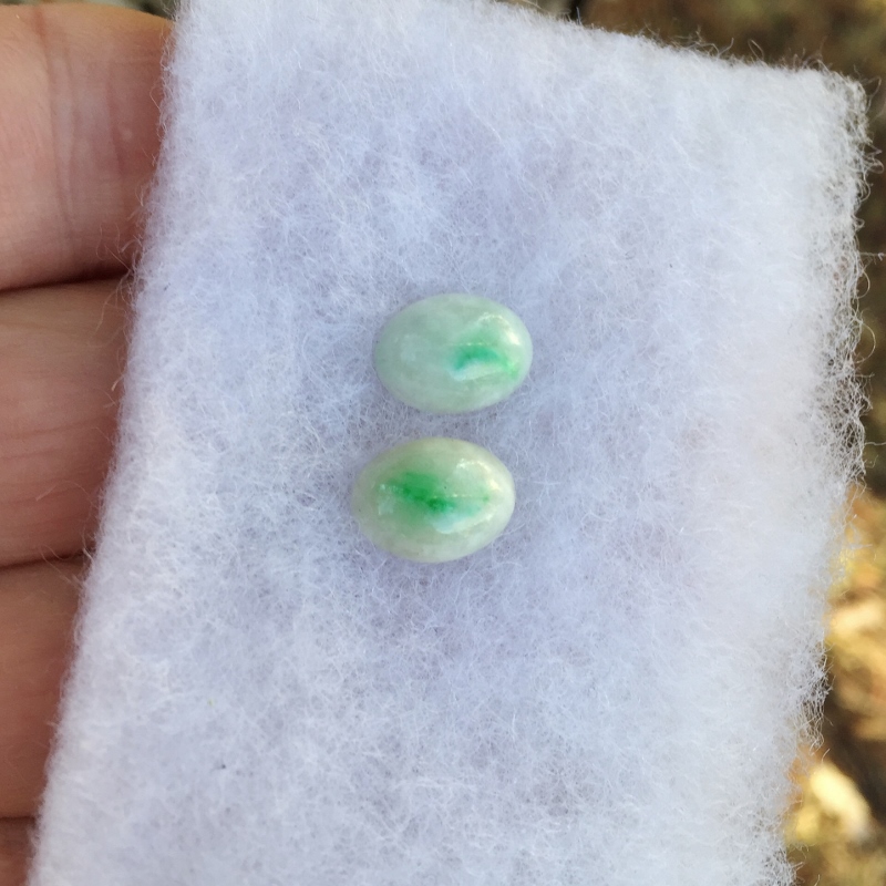 Green Spot Type A Burmese White Jadeite Cabochon Pair 10.02 ct  Litnon.com