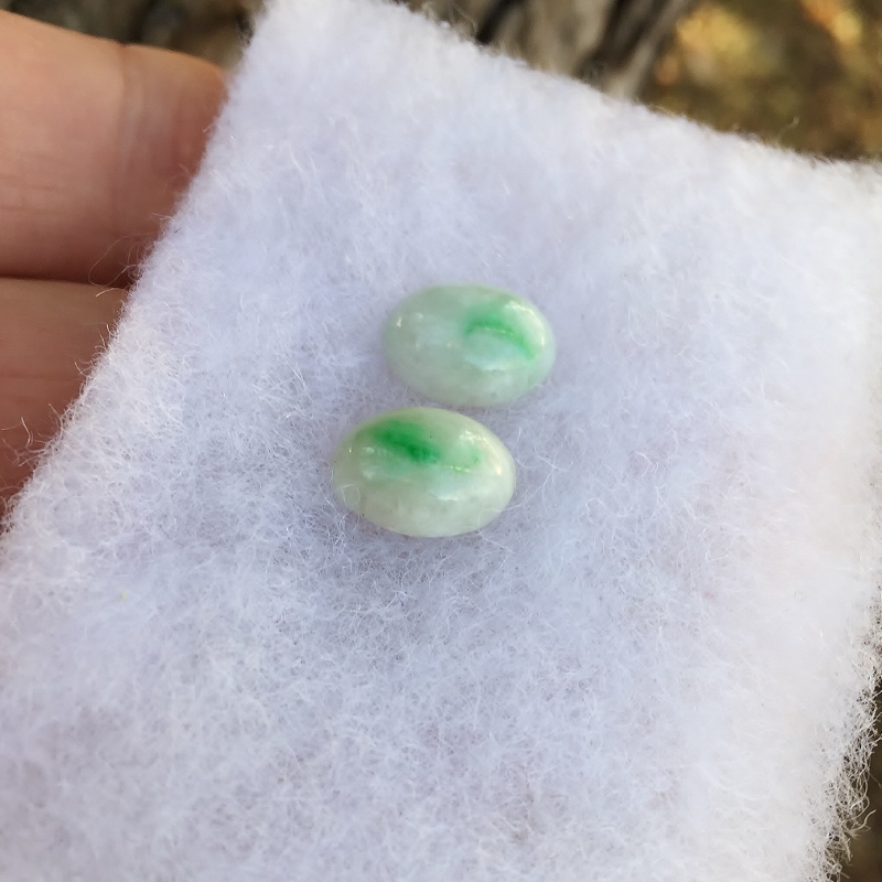 Green Spot Type A Burmese White Jadeite Cabochon Pair 10.02 ct  Litnon.com