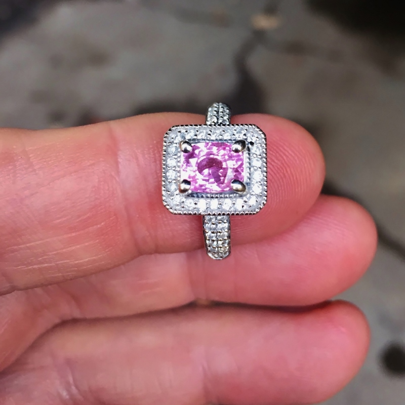  Estate Bright Pink Ceylon Sapphire Diamond 14 kt Ring  Litnon.com