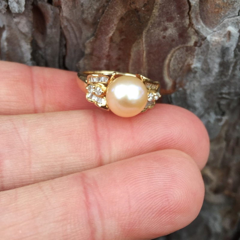 Pretty Cultured Pink Sea Pearl and Diamond 14 kt Ring  Litnon.com