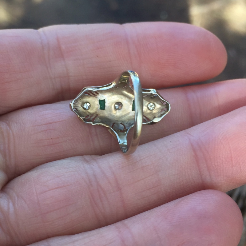 Antique 18kt White Gold Filigree Diamond Emerald Ring  Litnon.com