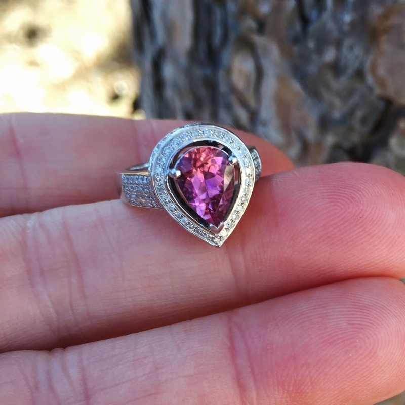 Quality Natural Pink Tourmaline Diamond Ring 14kt  Litnon.com