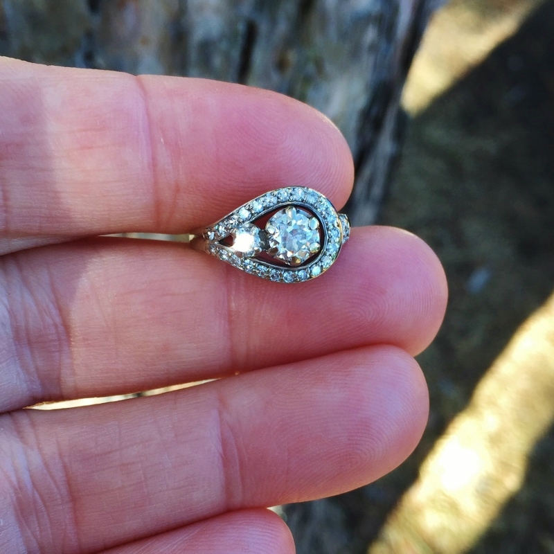  Vintage 14 kt European Cut Diamond Ring  Litnon.com