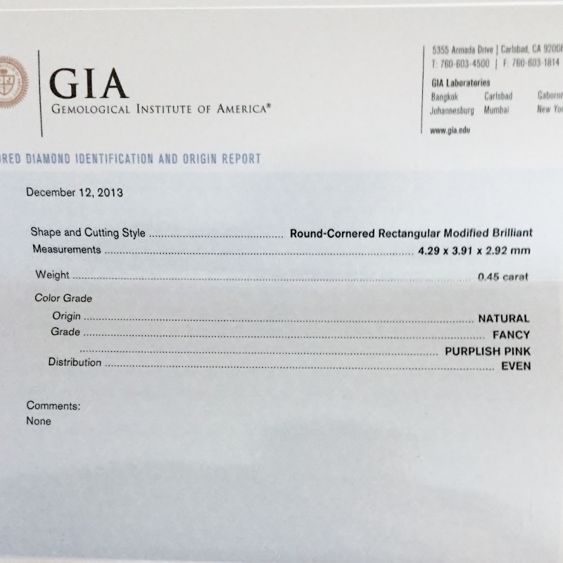 GIA Certified Natural Fancy Purplish Pink Diamond 0.45 ct Litnon.com