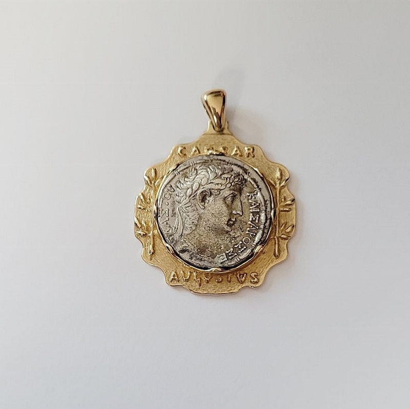Roman Augustus 27 B.C.- A.D. 14 Silver Tetradrachm of Antioch 14k Pendant Litnon.com