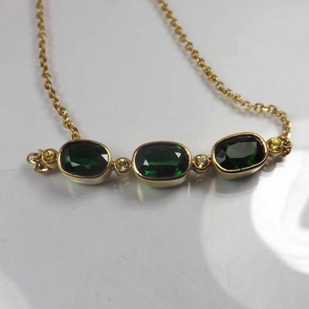 Big Tsavorite Garnets 18 kt Gold Necklace 12+ carats GL Litnon.com