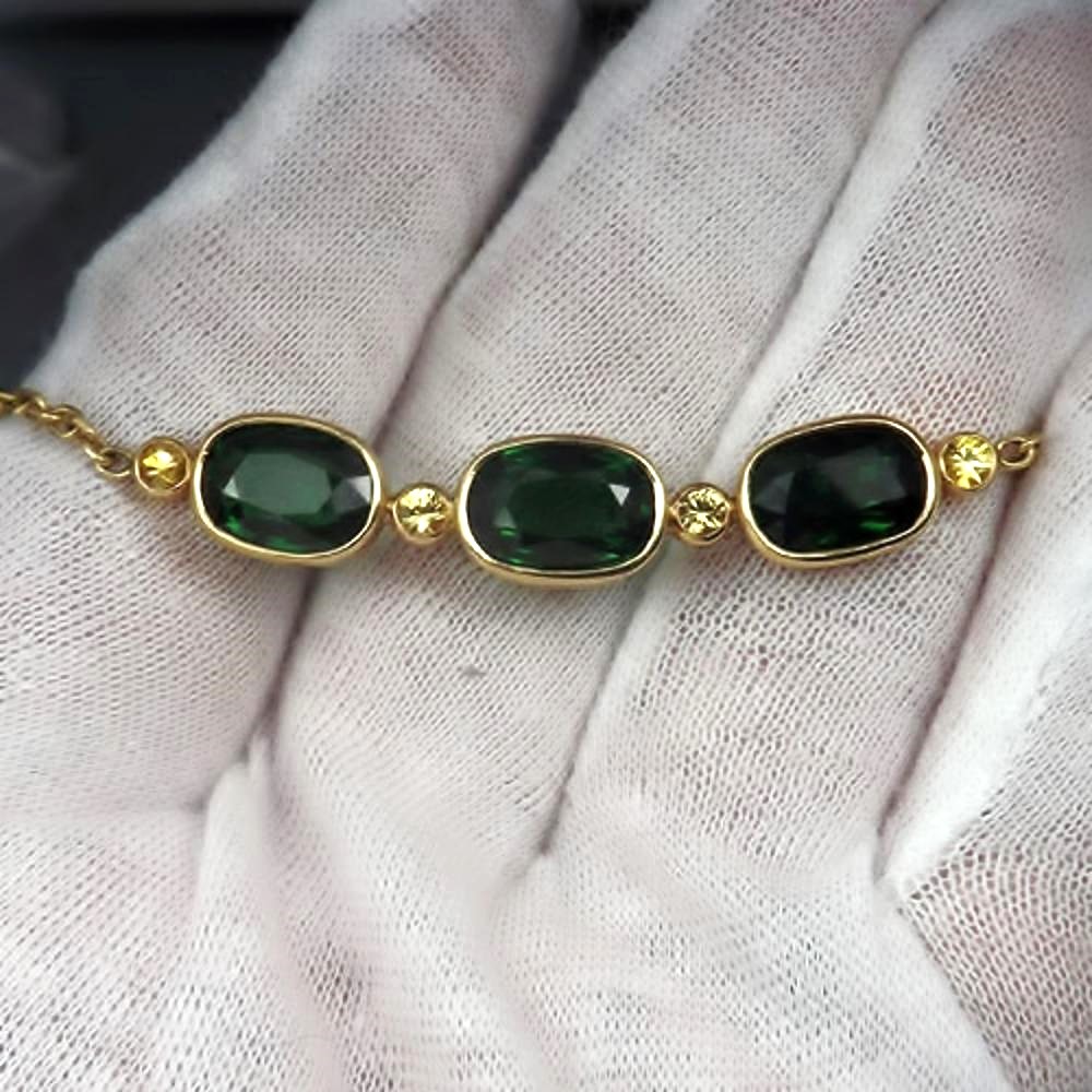 Big Tsavorite Garnets 18 kt Gold Necklace 12+ carats GL Litnon.com