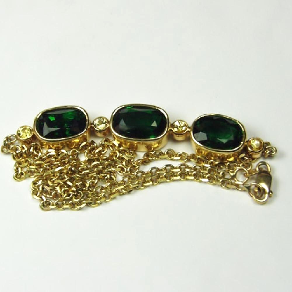 Big Tsavorite Garnets 18 kt Gold Necklace 12+ carats GL Litnon.com