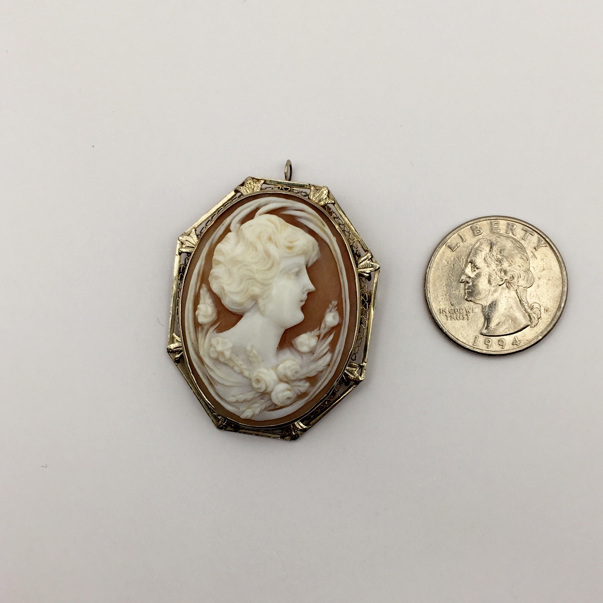 Antique Large Shell Cameo 14-karat White Gold Litnon.com