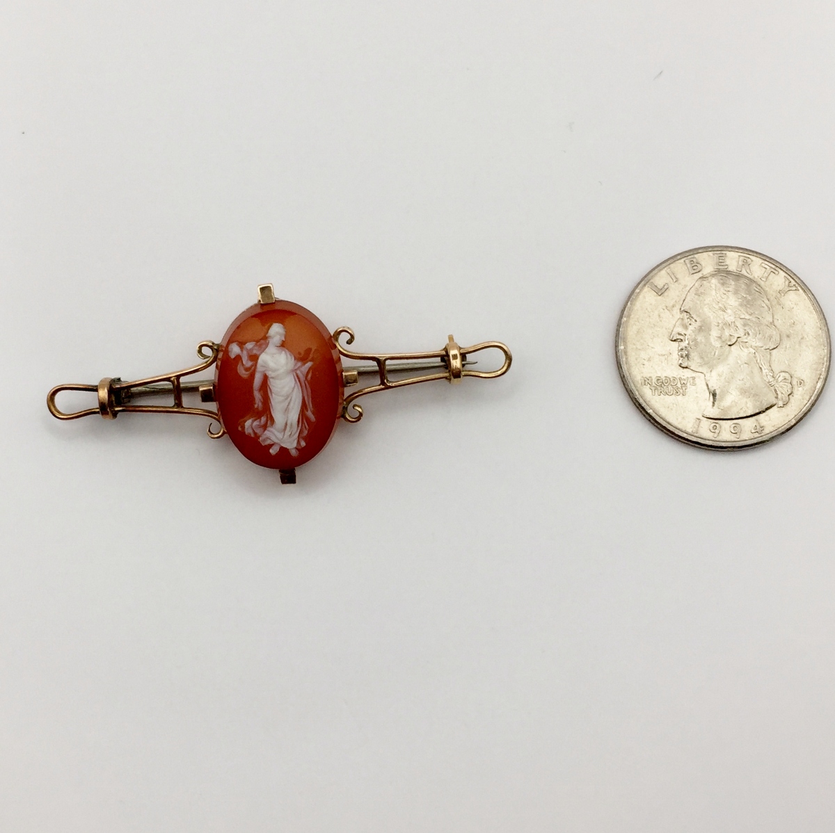 Antique Carnelian Stone Cameo 14-karat Pin Yellow Gold Litnon.com