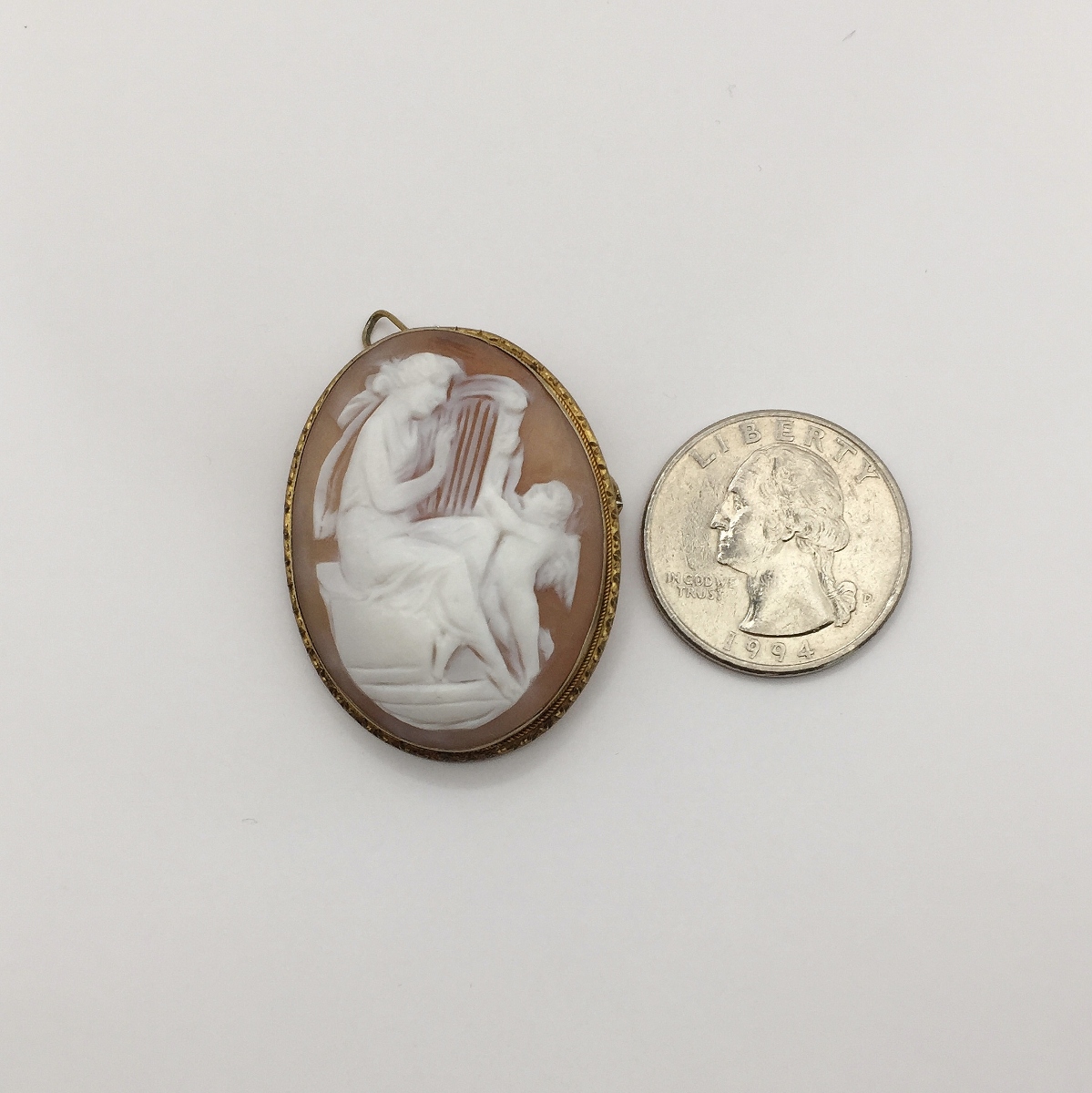 Antique Large Shell Cameo Pin -Pendant 14-karat Yellow Gold Litnon.com