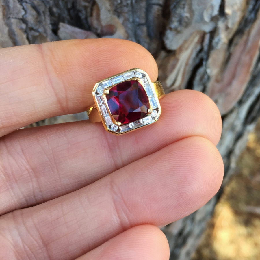 Quality Natural Red Rubellite Tourmaline Diamond Ring 18kt  Litnon.com